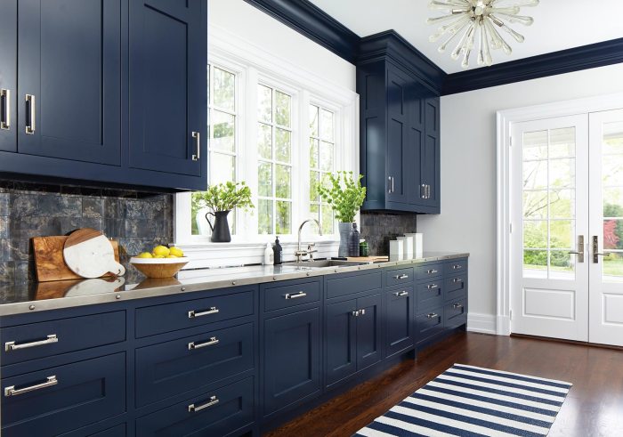 Navy blue and yellow kitchen decor