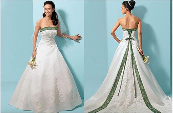 Wedding dress green accents