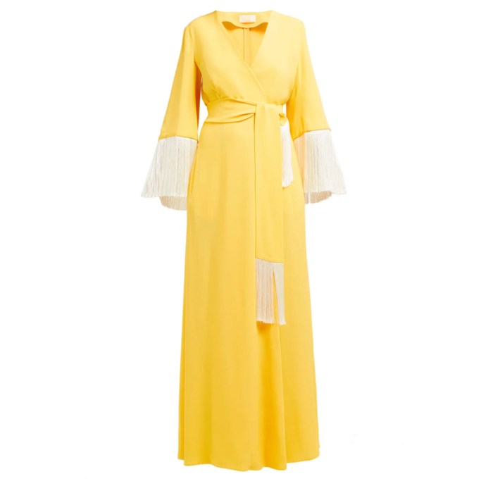 Yellow satin wedding guest dress