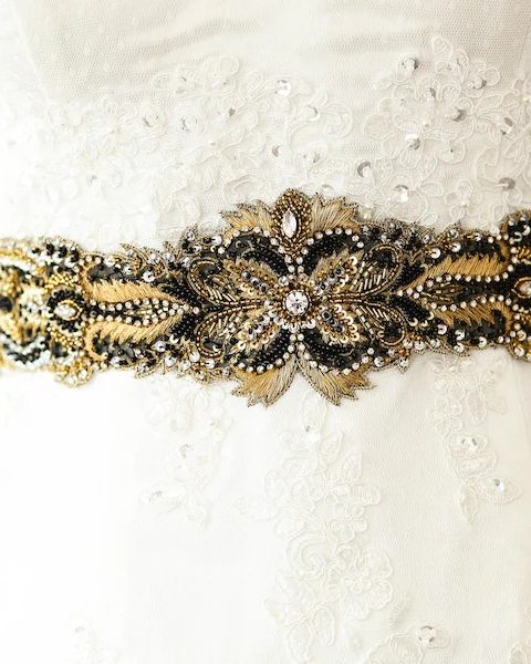 Wedding dress gold belt