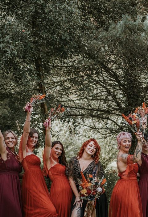 Dark orange wedding guest dress