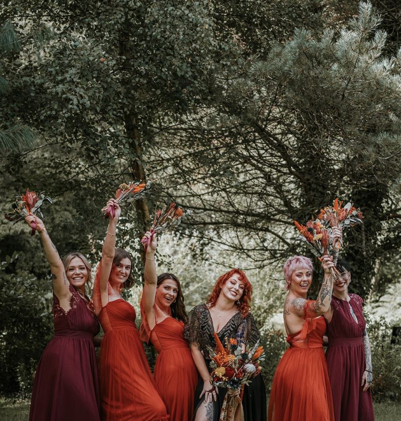 Dark orange wedding guest dress