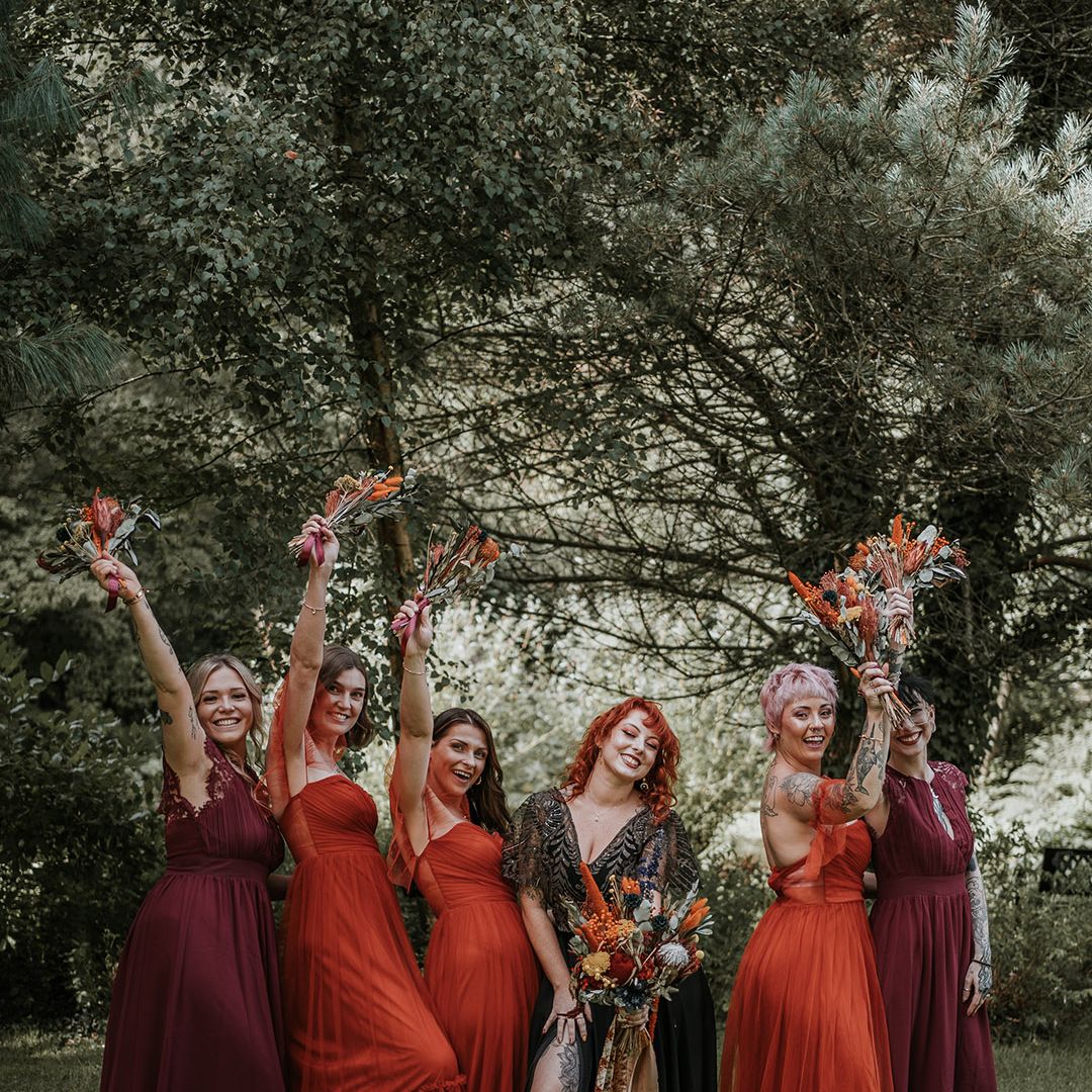 Dark orange wedding guest dress